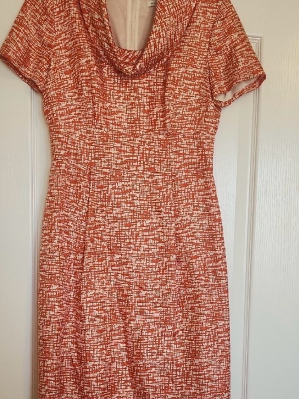 J. Crew Orange and White Cowl Neck Midi Dress